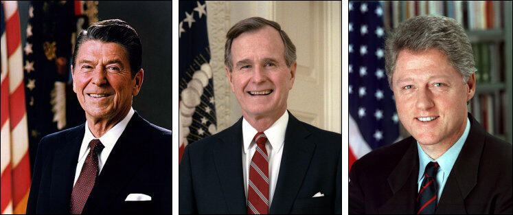 Presidents Ronald Reagan, George Bush, and Bill Clinton